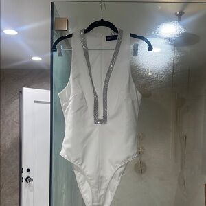 Zara Sleeveless White Bodysuit with Silver Details